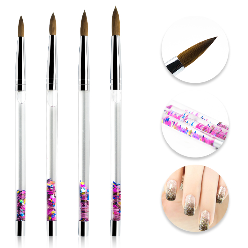 Purple Color Sequined Liquid Handle Kolinsky Sable Nail Brush