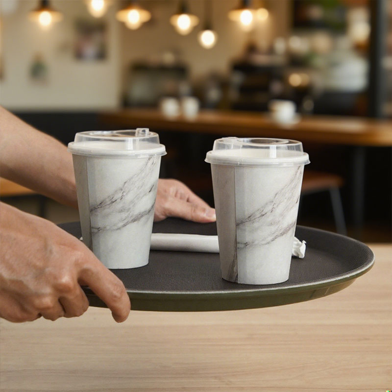 35cm / 13.75 Inch Round Serving Trays for Restaurant Non Slip Plastic Fast Food Tray