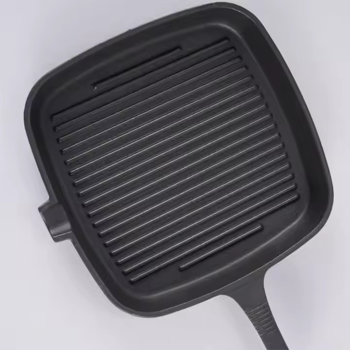 Square Cast Iron Breakfast Frying Skillet Grill Pan with Flat Bottom for Meat Press Cooking