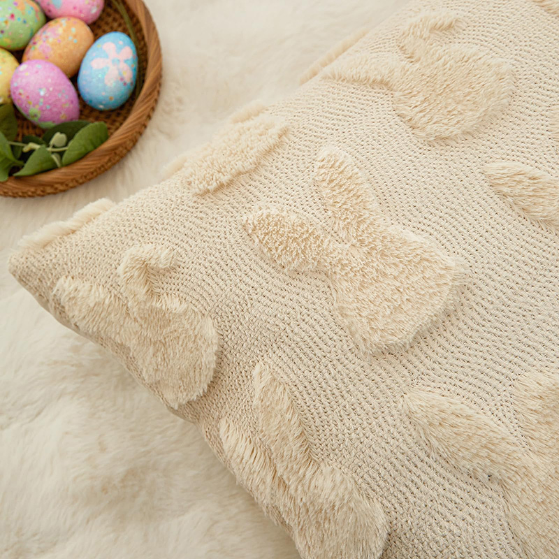 Beige Rabbit Plush Faux Fur Pillow for Sofa Bed Decor