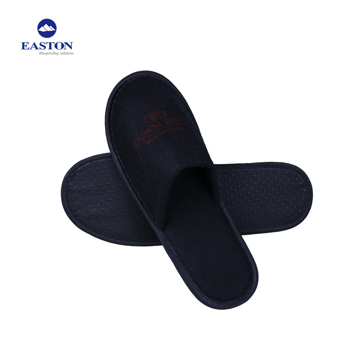 Hotel Disposable Black Cotton Waffle Closed Toe Hotel Slippers