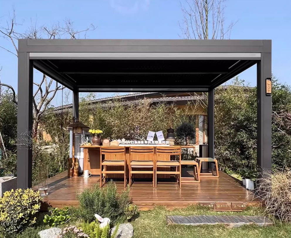 Беседка алюминиевая LED подсветка моторизованные жалюзи