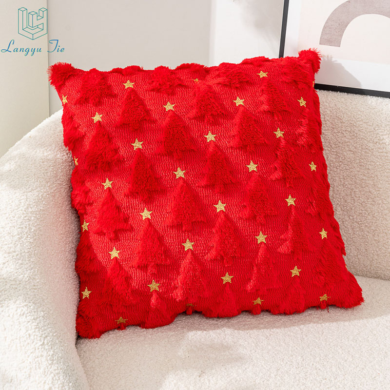 Wholesale Langyu PV Velvet Christmas Tree Pillow Festive Decoration Sofa Pillow Star-Embroidered Cushion Cover Pillow Cushion