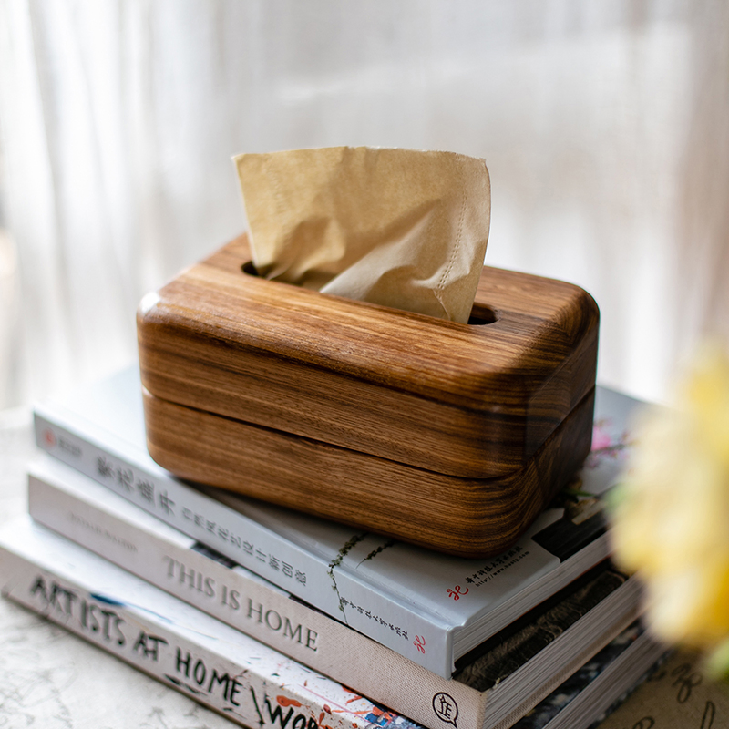 Space-Saving Wooden Box for Kitchen Tissue Paper Toilet Roll Dispenser