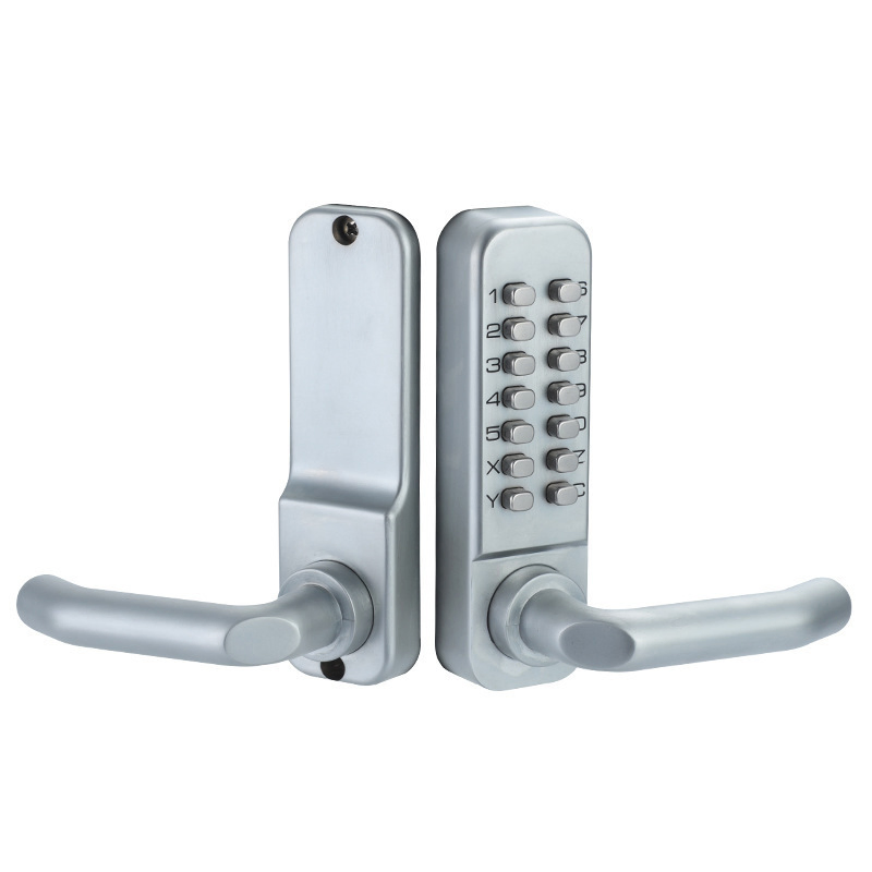 Security Wooden Door Handle with Push Button Lock, Mechanical Handle Door Lock