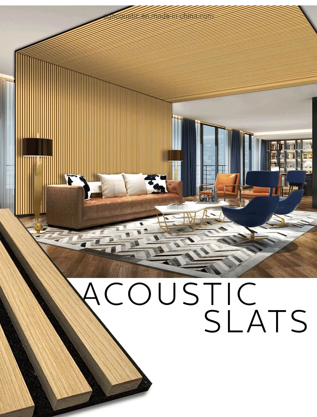 AG. Acoustic Natural Veneer Wooden Timber Acoustic Pet MDF Slat Board Polyester Felt Office