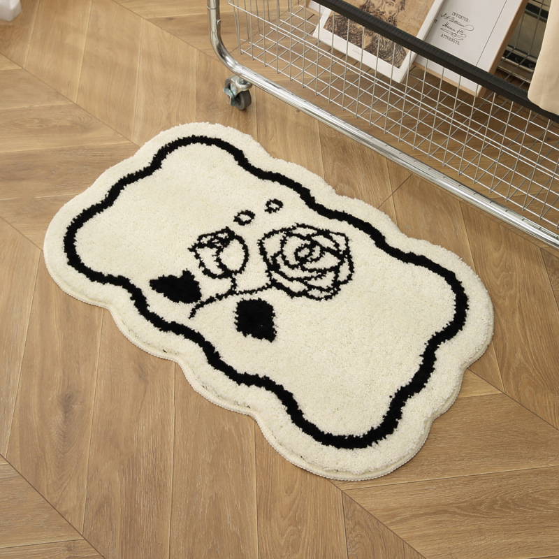 Ins Style Black and White Water-Absorbent Thickened Fluff Non-Slip Flocking Carpet