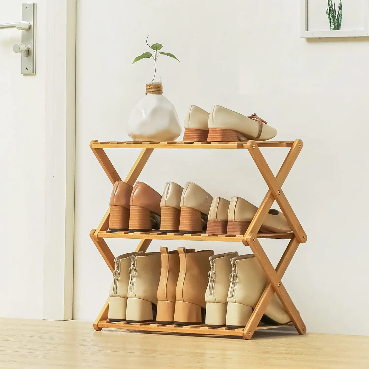 Bamboo Made Household Minimalist Living Room, Bedroom Entrance, No Need to Install Foldable Bamboo Shelves
