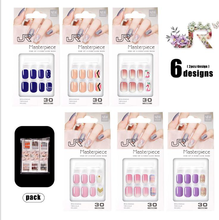 30 Pieces of Nail Art Full Sticker Nail Art Jelly Glue Color Box Without Trace Fake Nails