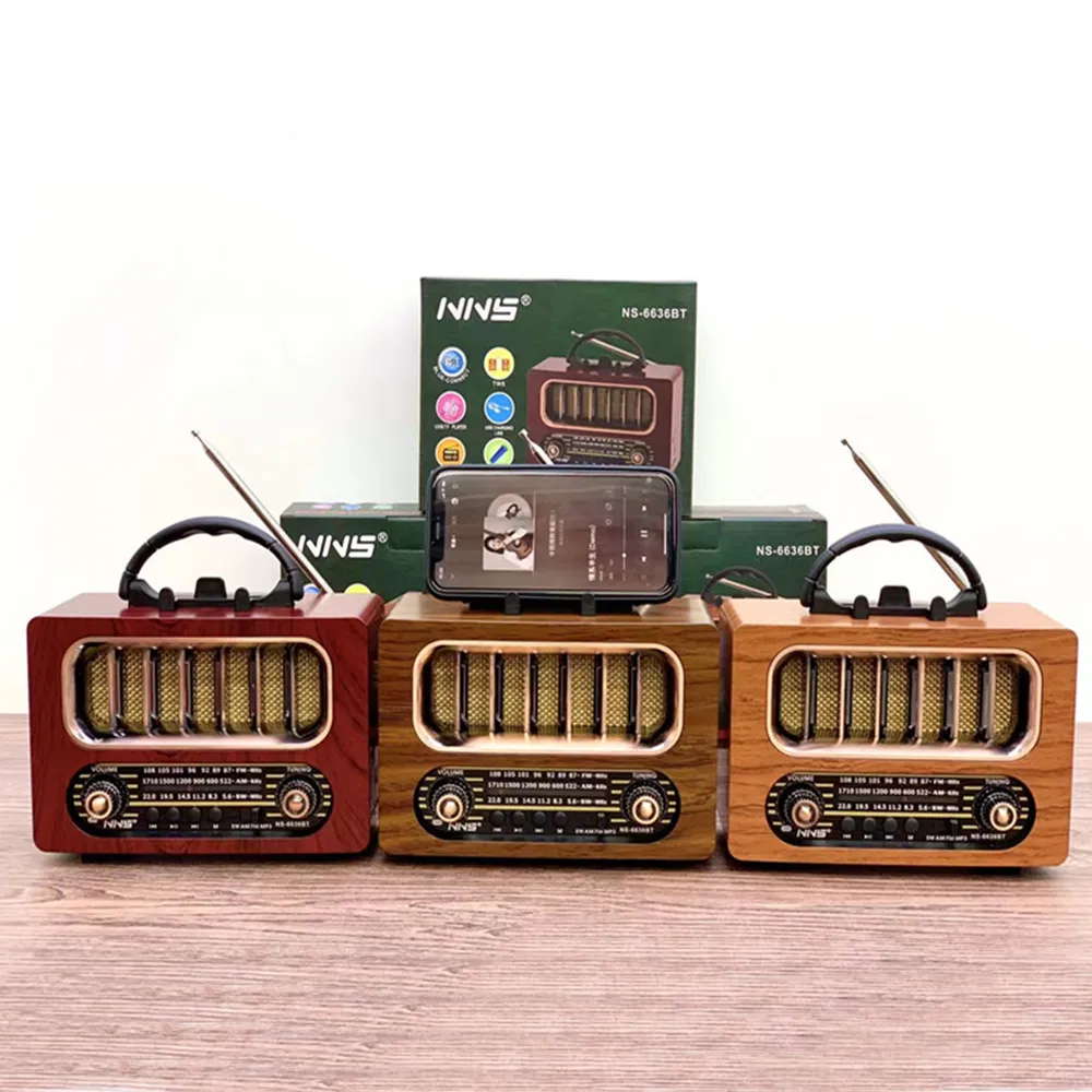 Ретро радио NS-6636BT с Bluetooth, деревянный корпус