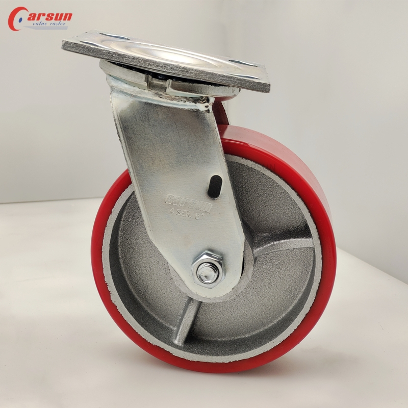 Heavy Duty 6inch Iron Core PU Wheel Casters Swivel Caster Without Brake
