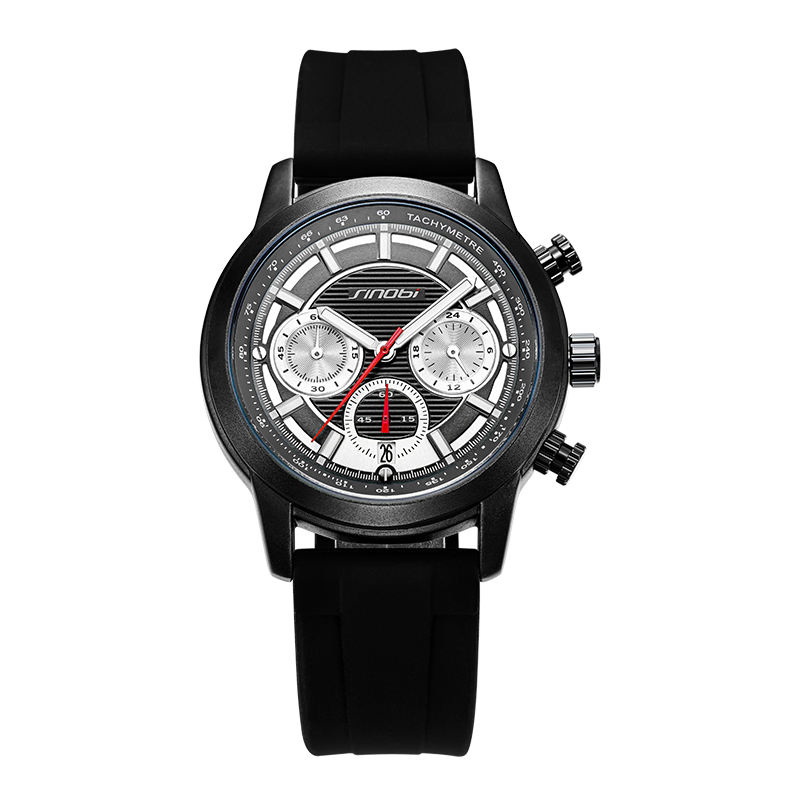 Men Quartz Chronograph Tachymeter Black Dial Man Wristwatch Calender Casual Quartz Watches