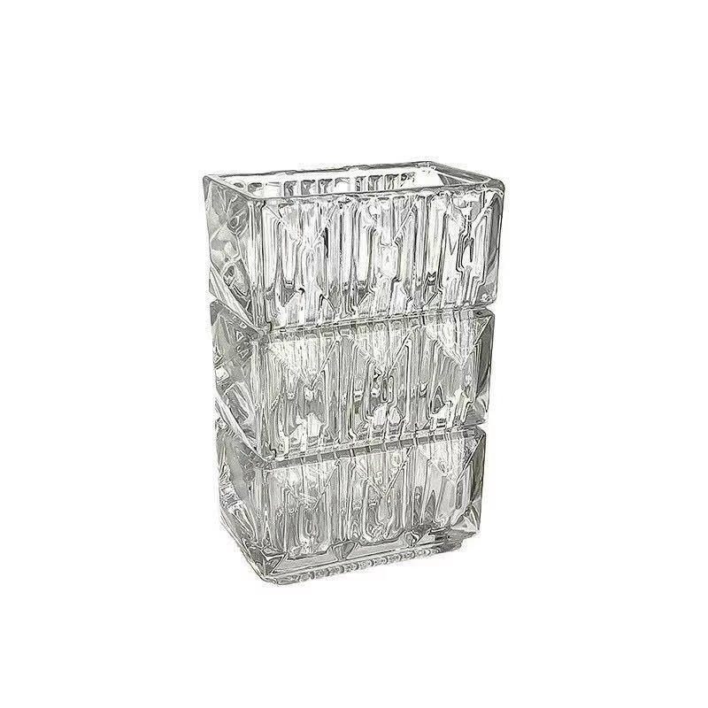 Clear Crystal Glass Vase Hydroponic Flower Pots Desk Decoration Artificial Flower Decorative Floral Arrangement Square Vases