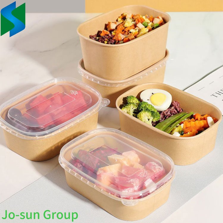 Jo-Sun Microwave Heating Lunch Box Disposable Kraft Paper Rectangular Bowl Takeout