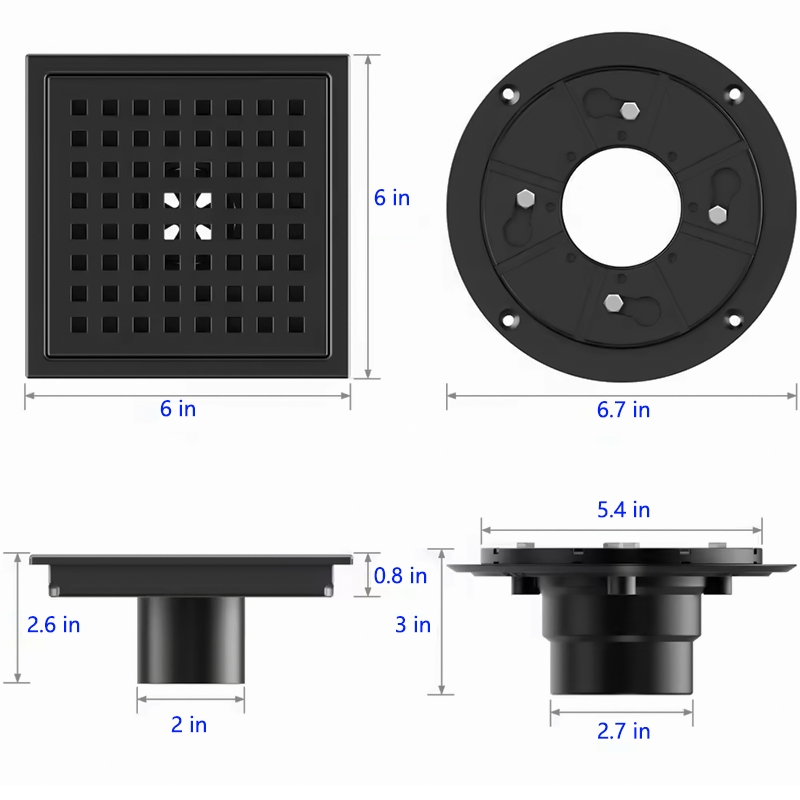 Wholesale 6 Inch Square 304 Stainless Steel Bathroom Shower Floor Drain