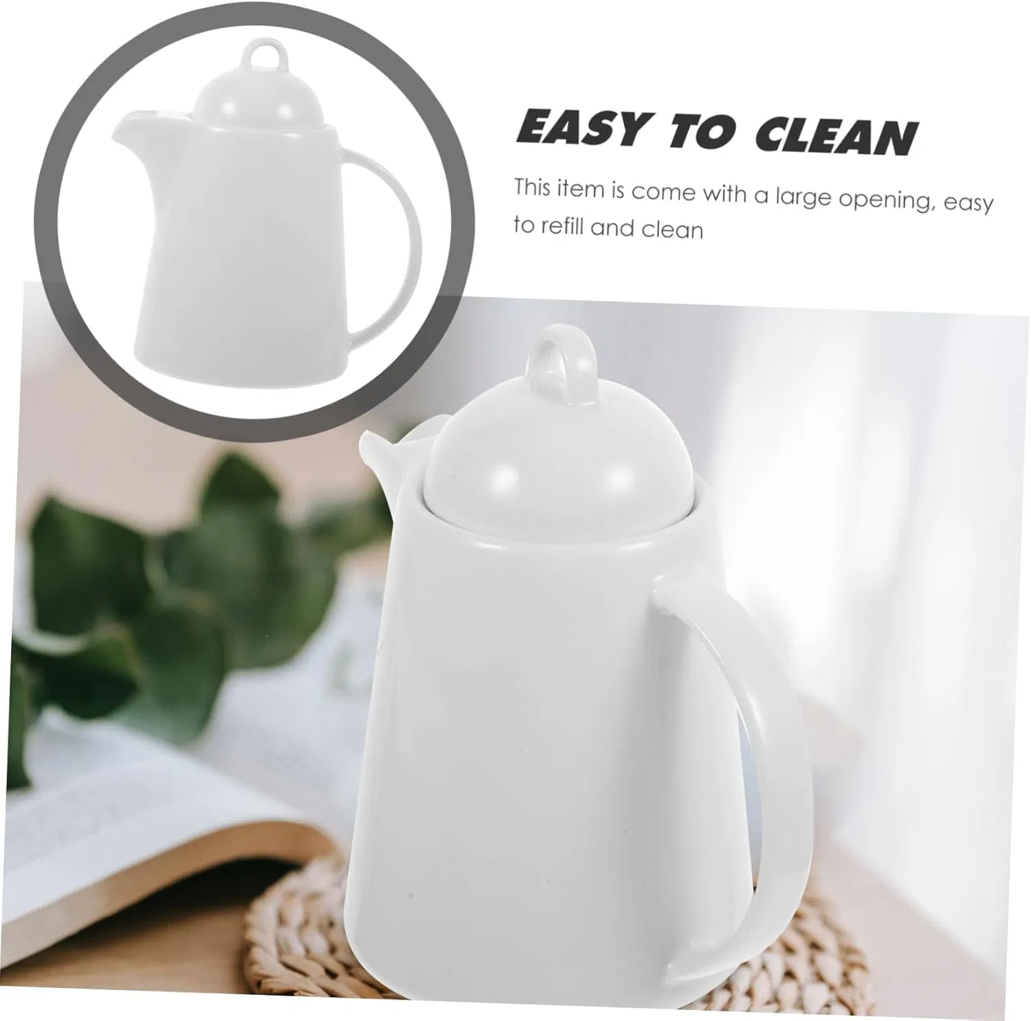 Handmade Big Handled White Black Ceramic Juice Jug