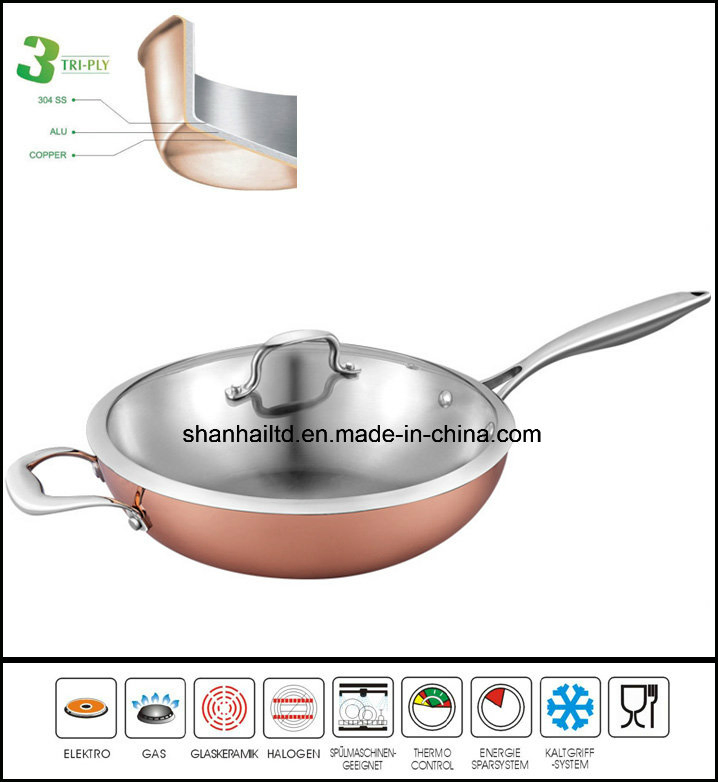 Китайский вок Tri-Ply с медным дном, 28-36 см