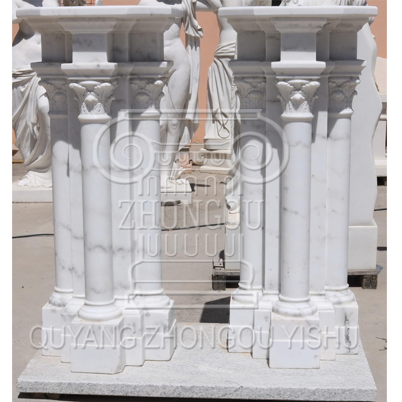 a Pair of White Marble Pedestal in Simple Design