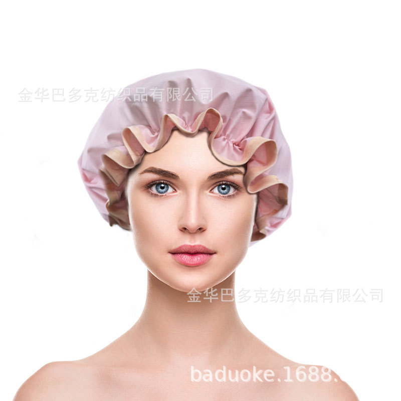 Double-Layer Waterproof Shower Cap for Women at Home, Kitchen Oil-Proof Hair Cap and Thickened Shampoo Cap