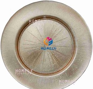 Cheap Wedding Gold Wave Pattern Glass Charger Plate Wholesale