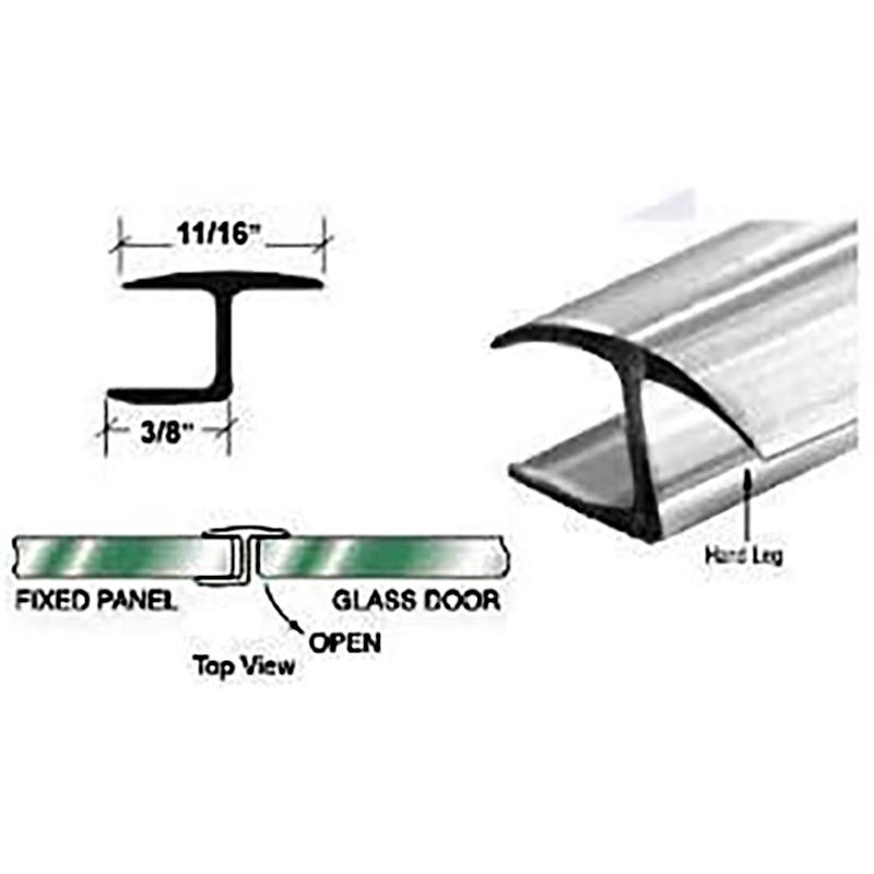 Polycarbonate "H" Jamb with Hard Leg for 180 Degree for 1/4" Glass - 95 in Long