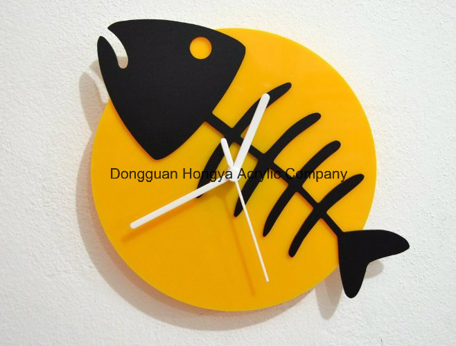 Fish Bone - Black & Yellow Silhouette - Wall Clock