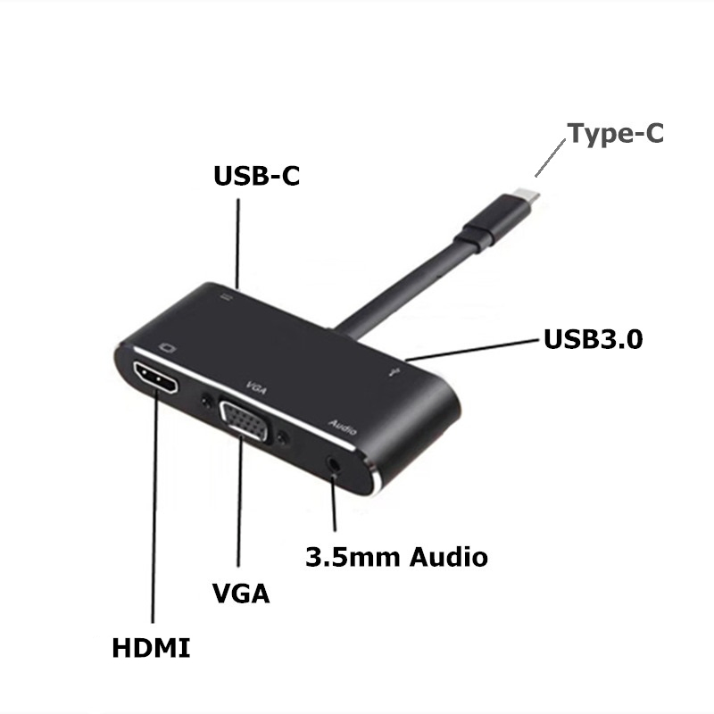 Type-C to 4K HDMI VGA USB 3.0 USB-C Hub 3.5 Audio USB 3.1 Adapter for MacBook