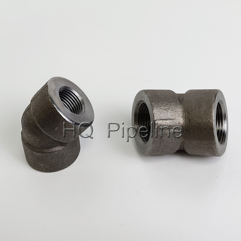 ASME B16.11 Forged Stainless Steel 45 Degree Socket Weld Threaded Pipe Elbow