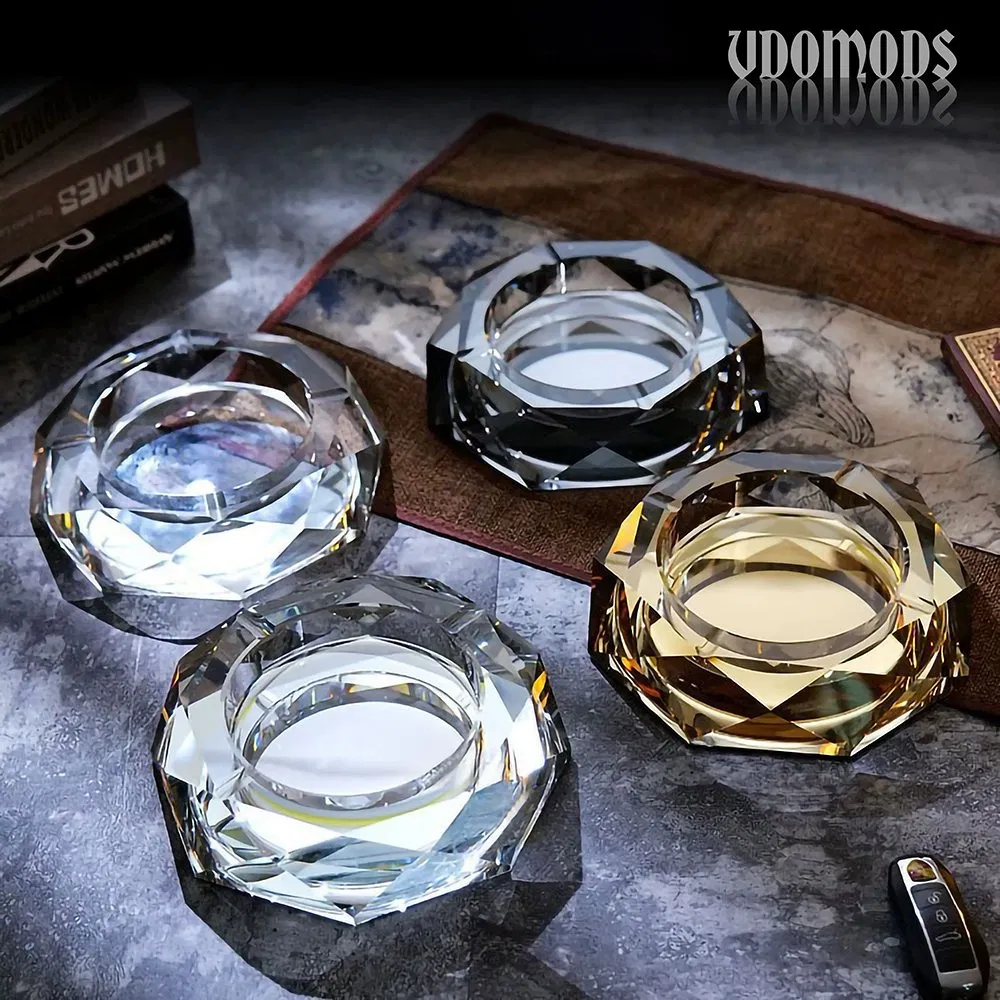 Crystal Ashtray Modern Ash Tray Holder Cigarettes Decor Tray Colorful Pattern Tabletop Decoration