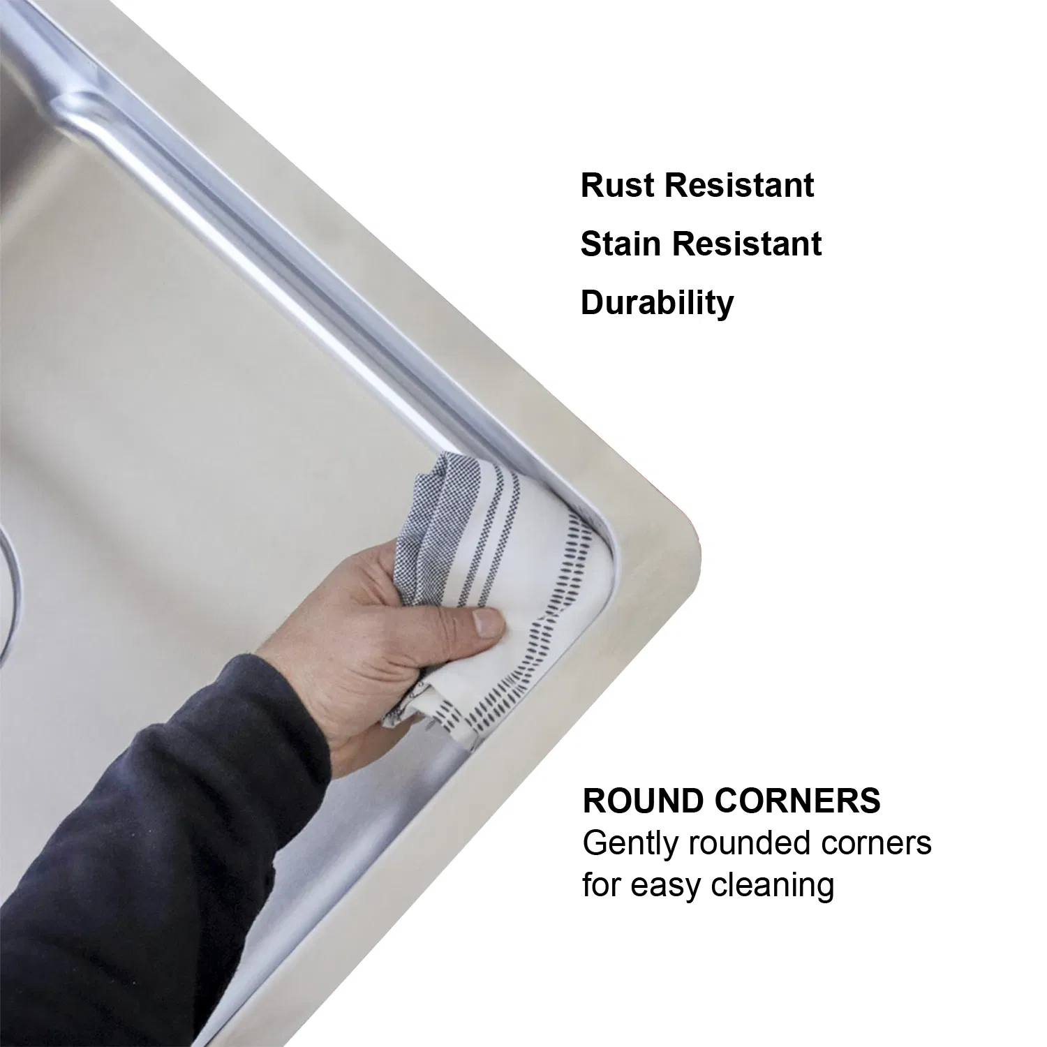 21 Inch Small Radius Corner Stainless Steel Undermount Installation Single Basin Kitchen Sink