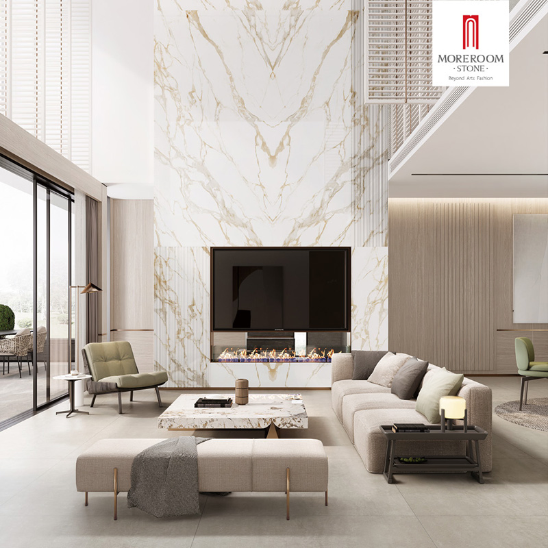 Porcelain Slab Givenchy Gold Marble Look Tiles for Luxury Villa Interior Decoration