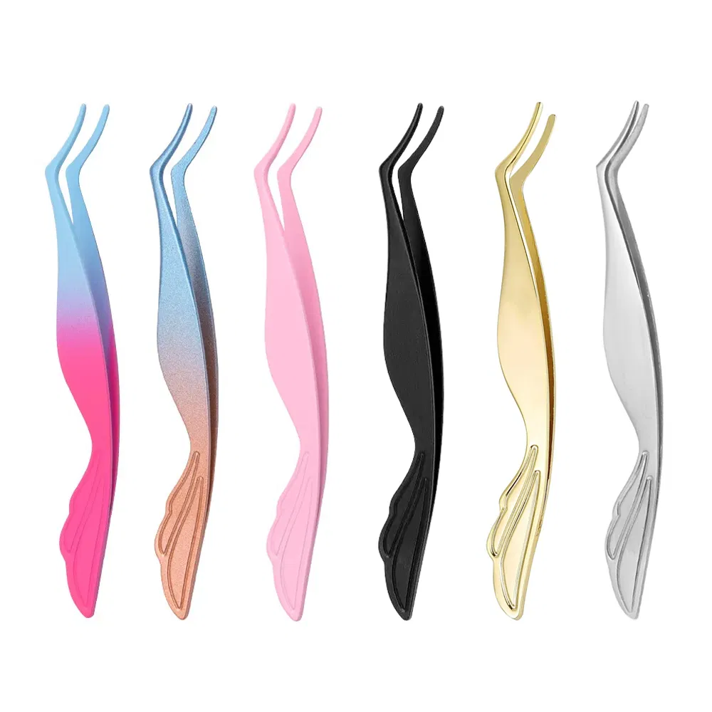 Fiber Tip Tweezers for Eyelash Extension Curved Lash Applicator Professional Eyelash Tools