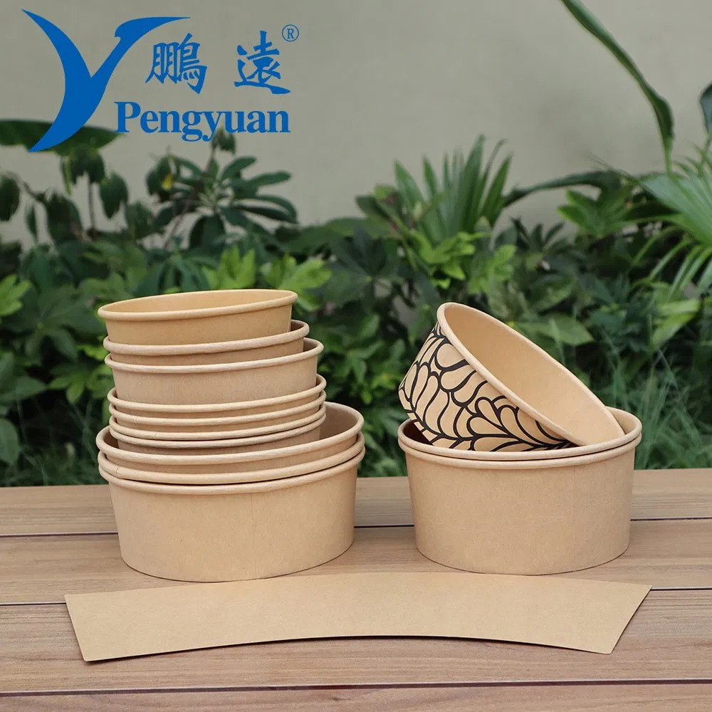 Disposable Kraft Paper Bowl 750ml 1000ml Salad Bowl Waterproof Oil Resistant Paper Bowl