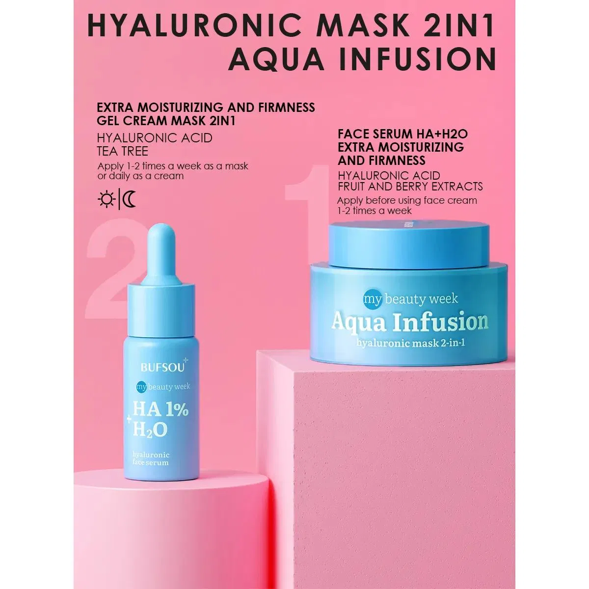 Custom Logo Organic Natural Skin Care 2 in 1 Moisturizing Jelly Facial Mask Hydrate Hyaluronic Acid Face Serum for Dry Skin