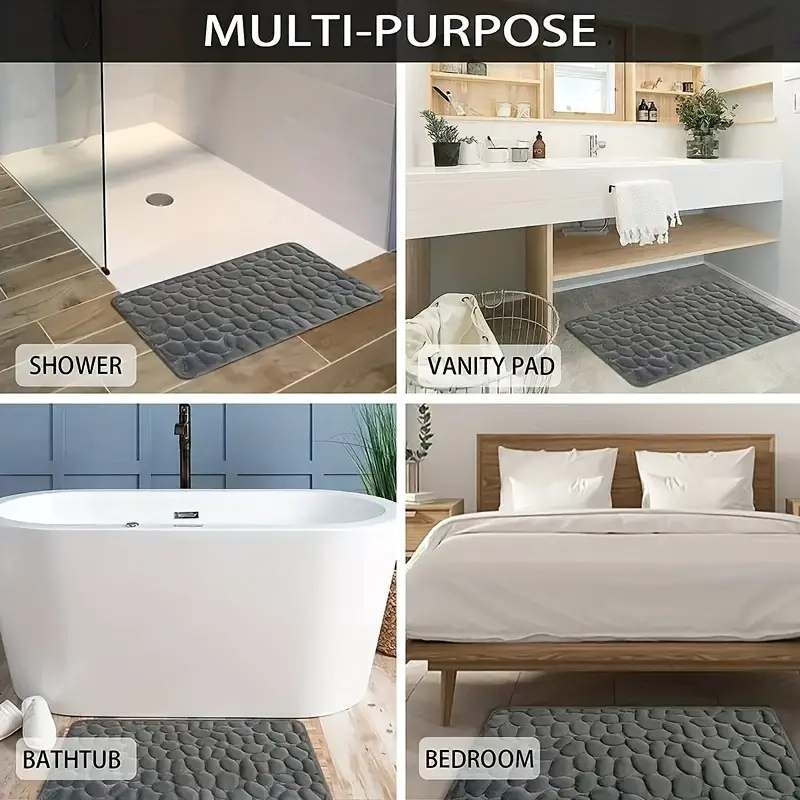 Hot Sale Pebble Stone Bath Mat Non Slip Soft and Water Absorbent Mat for Bathroom Washable Memory Foam Rug