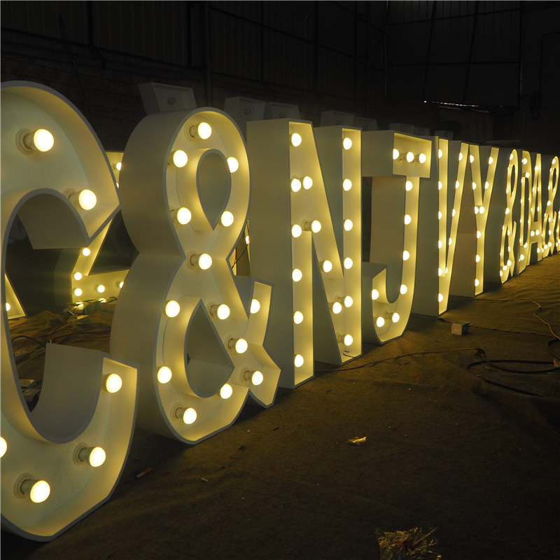 Custom Size Decorative Iron Light up Letters Sign Metal Bulb Alphabet Letter Lights Wedding Marquee Letter Light