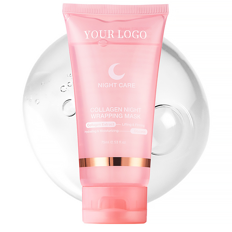 Collagen Night Wrapping Peel off Mask Facial Moisturizing Brighten Hydrating Face Firming Deep Cleanse Skin Care Mask with Brush