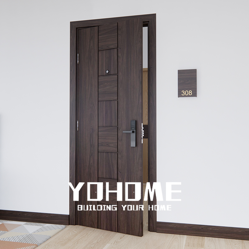 UL Fire Rated Apartment Soundproof Hotel Solid Core Wood Interior Black Bedroom Door