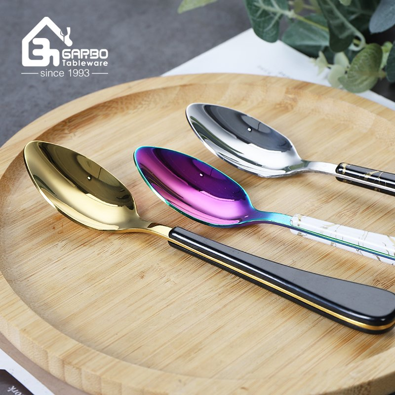 Rainbow Flatware Cutlery Silverware Set Stainless Steel Colorful Utensils Dinner Spoons Set with Plastic Handle