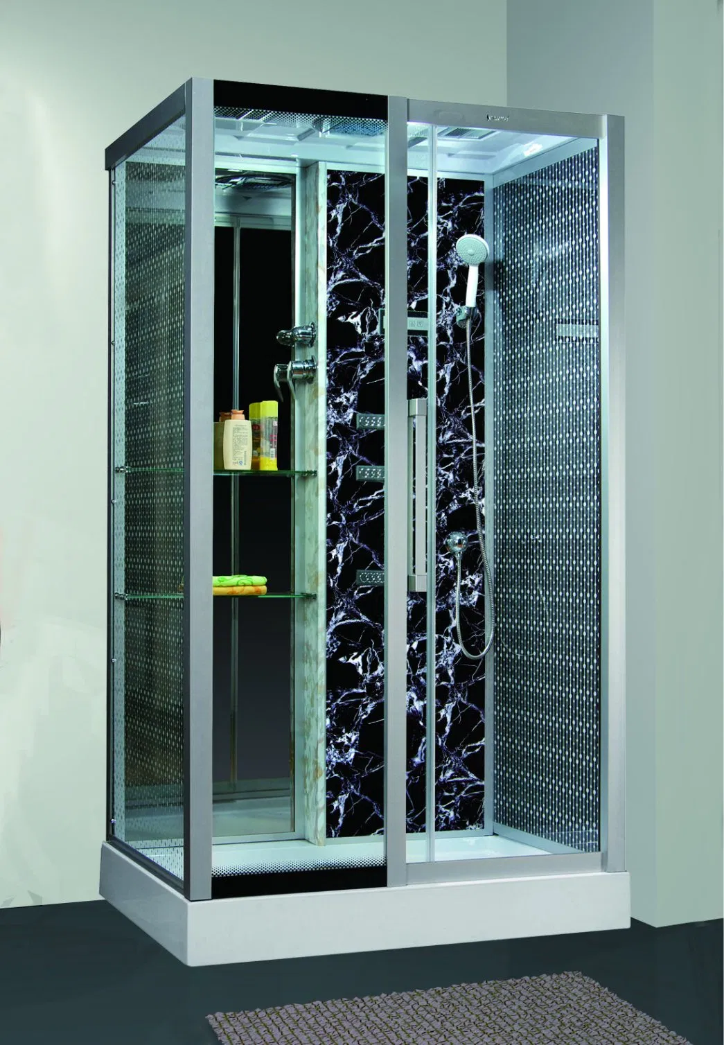 Black Marble Golden Sliding Tempered Glass White Steam Low Shower Tray Glass House Room Cabin Box