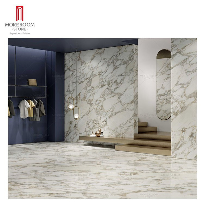 Large Calacatta Gold Marble Look Tile Sintered Stone for Dining Table Countertop