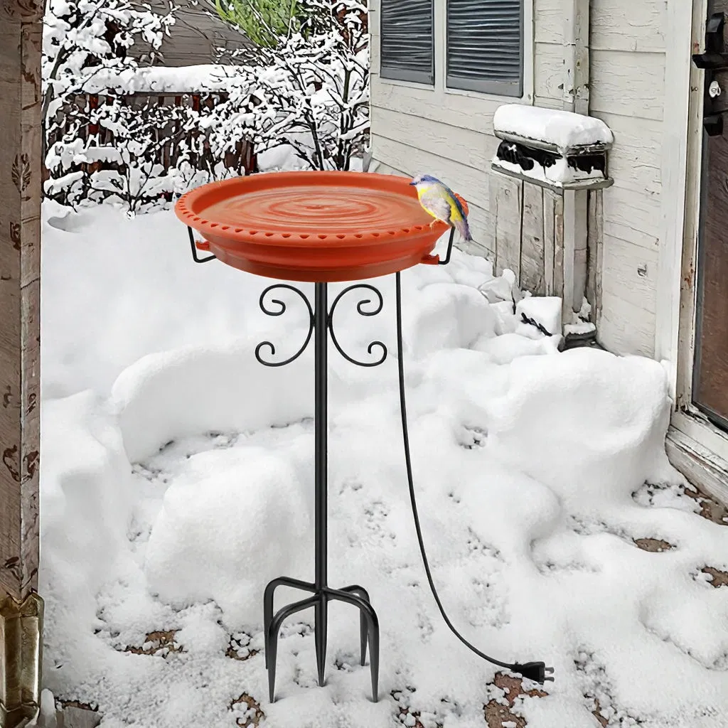Heated Birdbath with 5-Prong Meta Base Garden Qrnament for Outdoor Winter Use