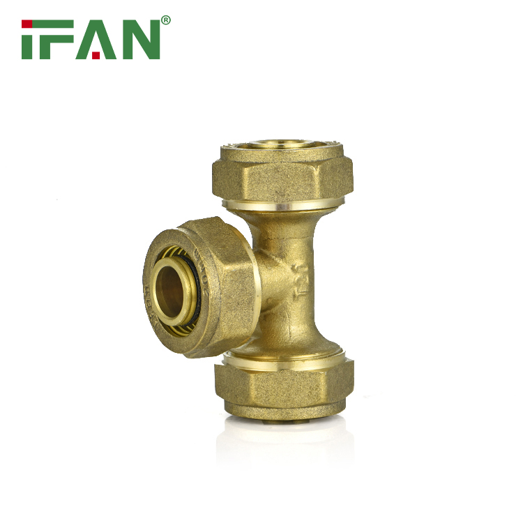 Ifan Brass Color Pex Pipe Fittings Brass Tee for Floor Heating