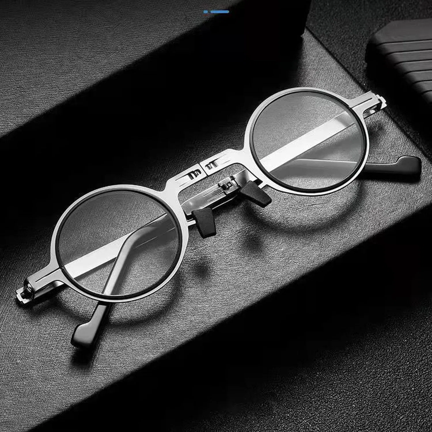 Portable HD Folding Retro Round Middle-Aged and Elderly Anti Blue Light Reading Glasses