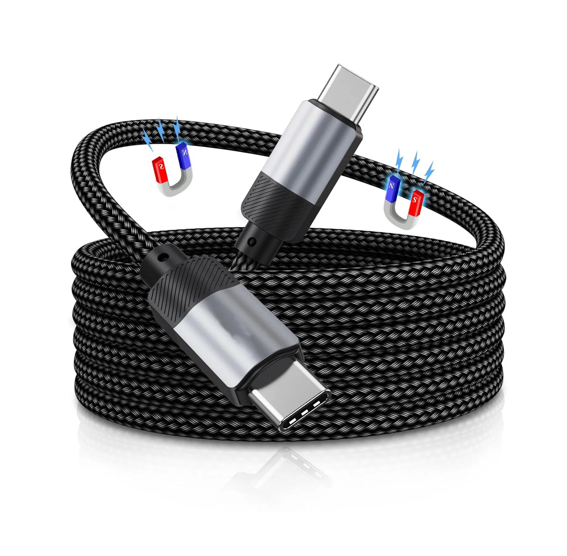 240W Fast Charging Cable, Magnetic Self-Winding USB C-C Charging Cable, Premium Nylon Braided USB C Data Cable for iPhone 15/16, Samsung Phone, Ipads, MacBook