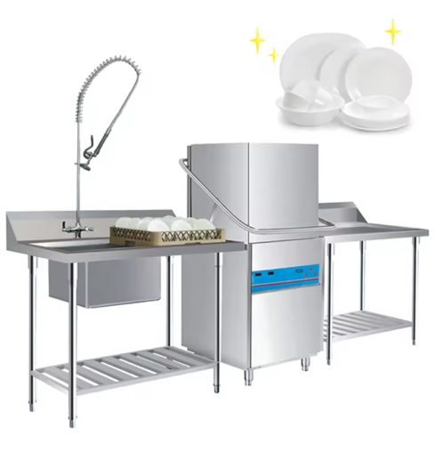 Professional Commercial Dishwasher Machine Hood Type Automatic for Restaurant