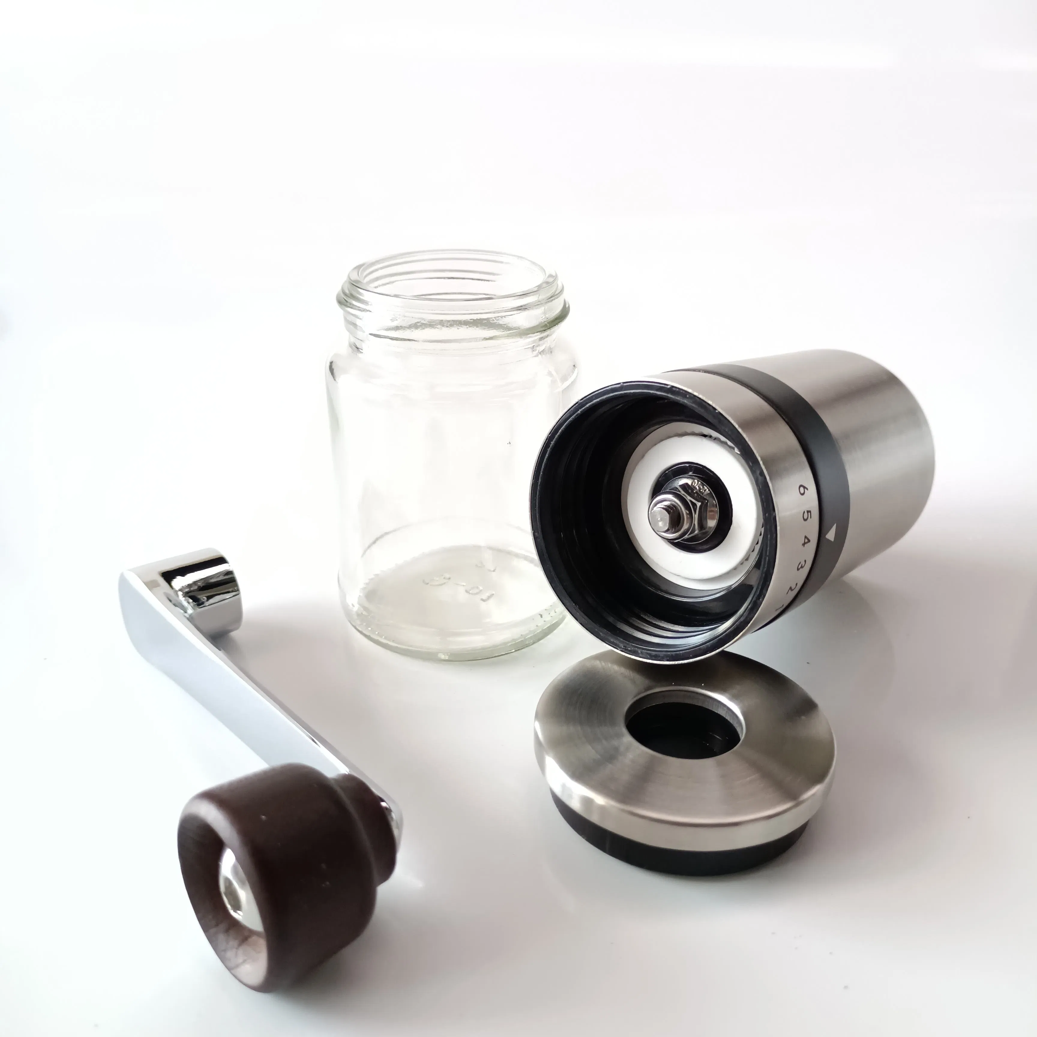 New Popular Household Espresso Coffee Maker with Grinder Steel Bur Glass Jar Mini Manual Coffee Grinder