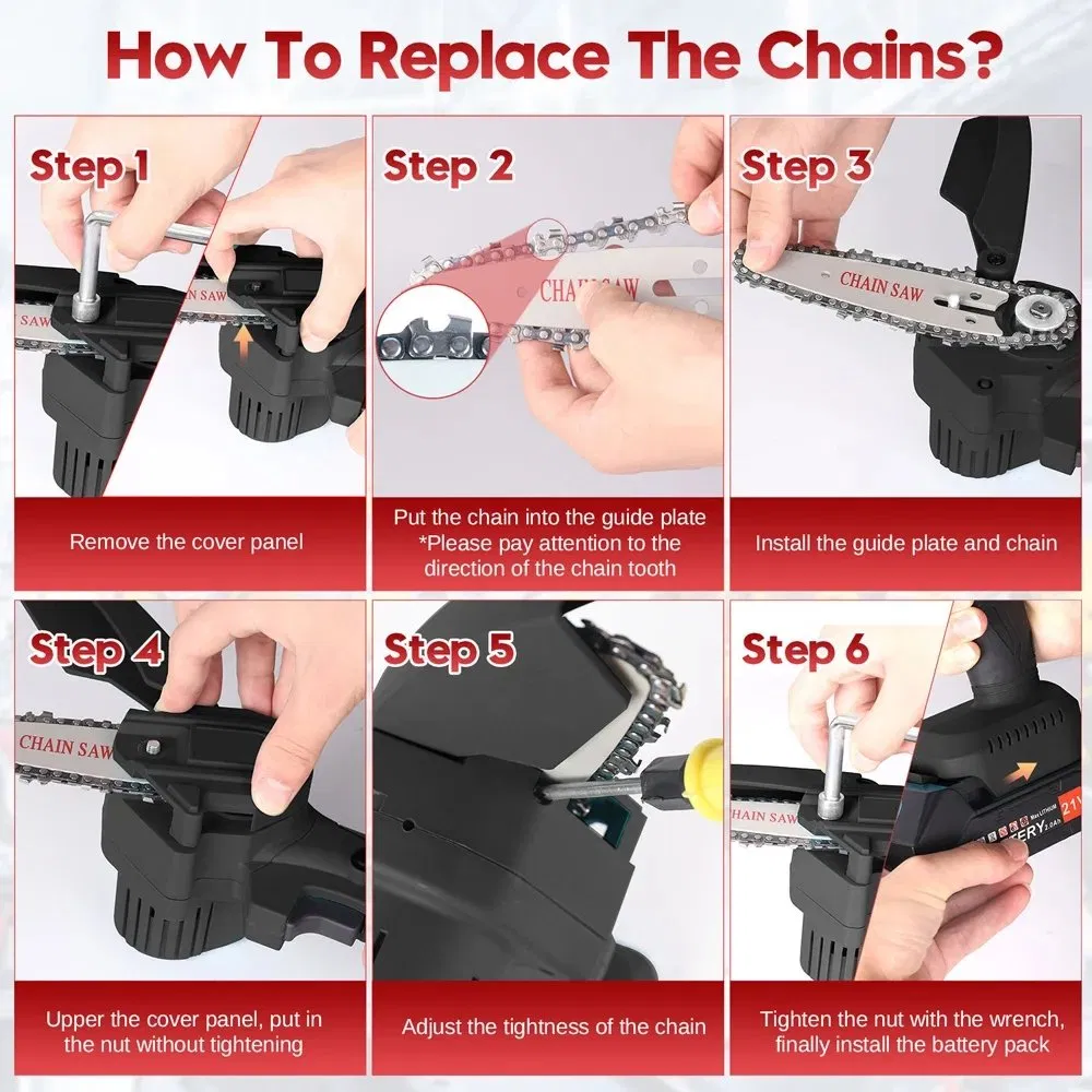 Powsawer 6 Inch Cordless Electric Chainsaw Mini Chain Saw with 2 Batteries Toolbox Handheld for Wood Cutting Garden Tree