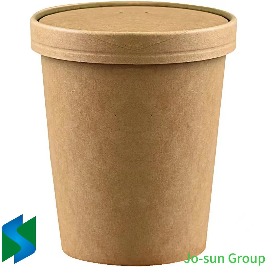 Jo-Sun Disposable Kraft Paper Soup Cup with Paper Lid Lunch Packing Takeout Food Packaging Bucket