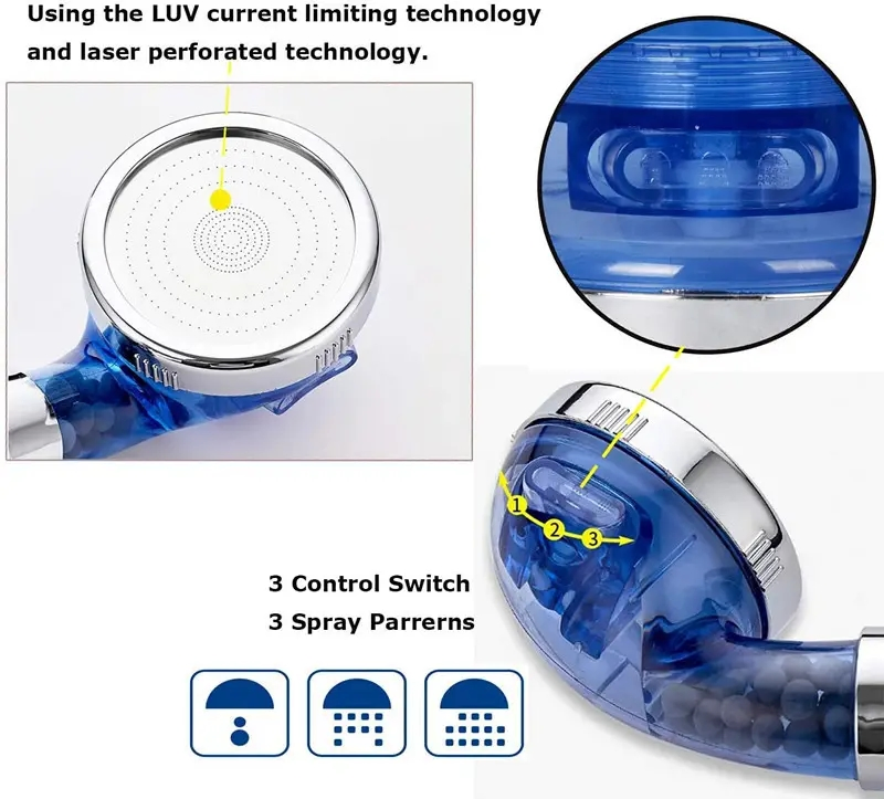 Stone Filter Beads Handheld Shower Ionic Handheld High Pressure Water Shower Head